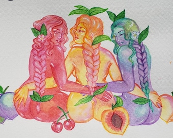 Pfirsich, Kirsche und Pflaume erotische Akt Kunst original Gemälde