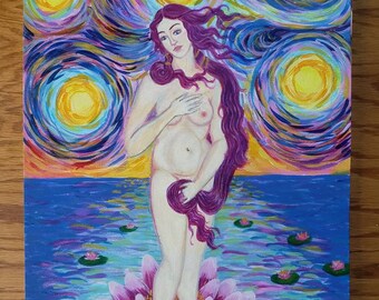 Venus es Starry Night Among Waterlilies Original Akt Acrylgemälde