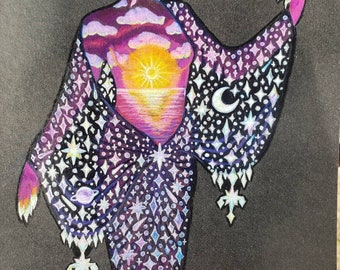 Himmlischer Sonnenuntergang Original Metallic Kunstwerk lebendige Zeichnung feminine Kunst "Celestial Robes"