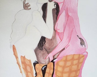 Original Kunstwerk Aktbild "Drei Scoops von Neopolitan"