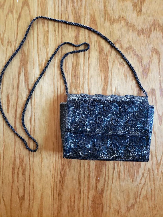 Black beaded hand bag purse - image 1