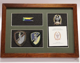 Military wooden frame 32x24 A4 to medals orders & other , military shadow box army force sponge with green passpartout