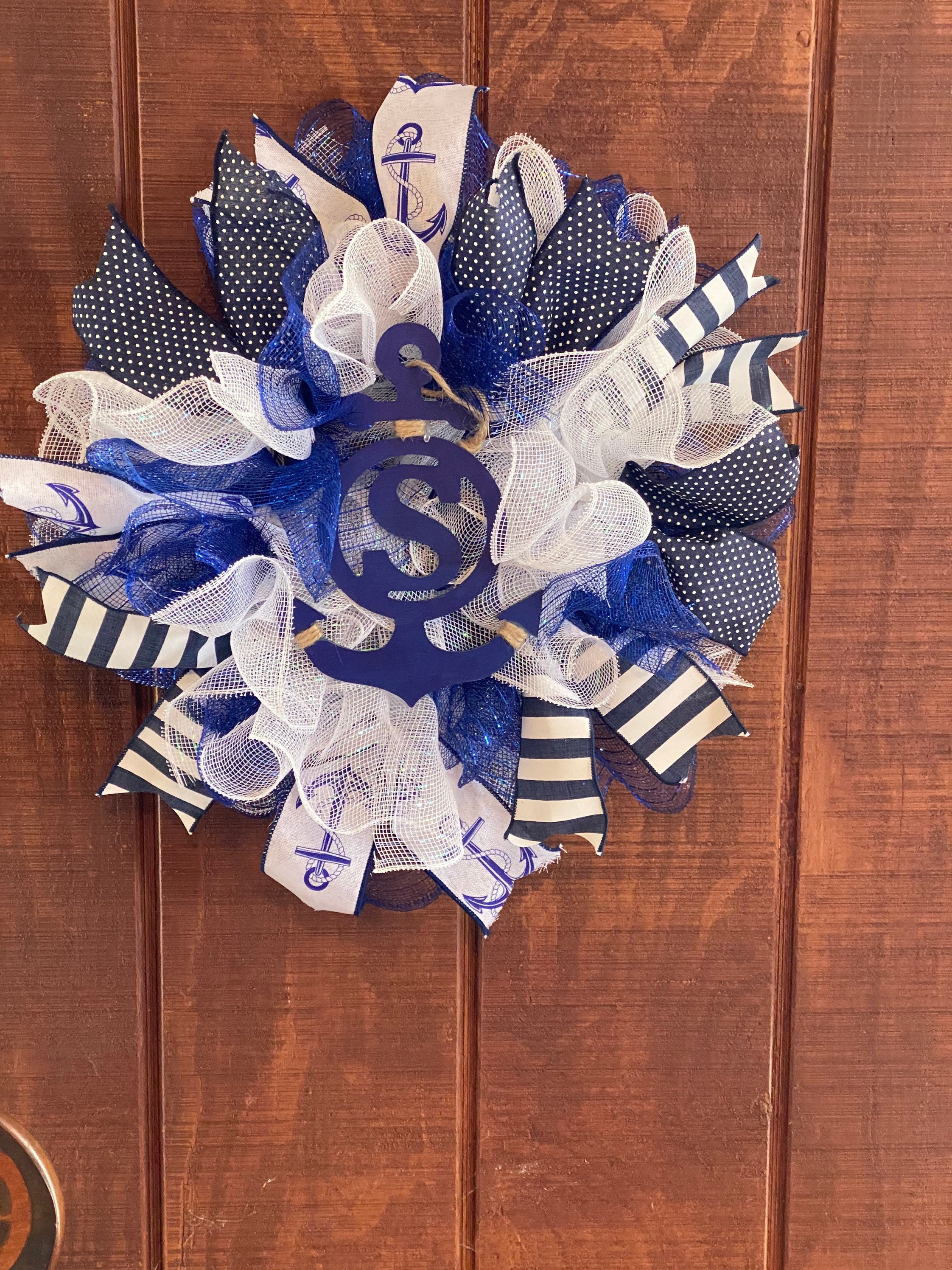 S Anchor Mesh Wreath Etsy