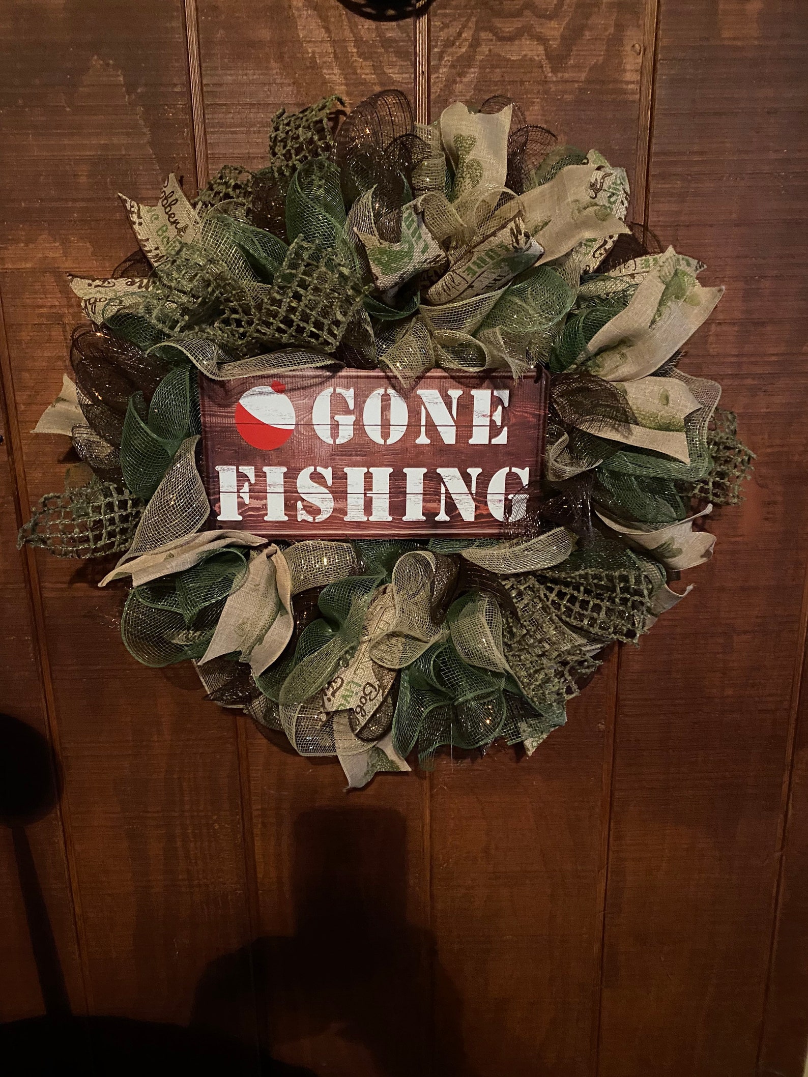 Gone Fishing Mesh Wreath Etsy