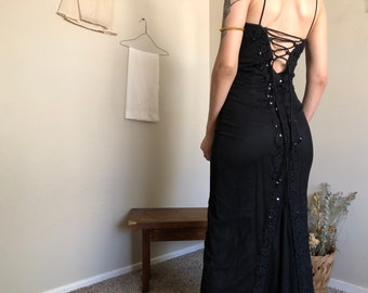 black sleeveless mesh panel sequin maxi dress