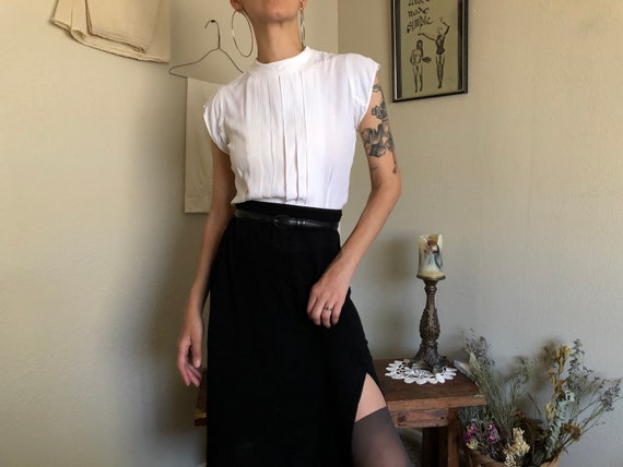 1940s White Crepe Pleated Blouse