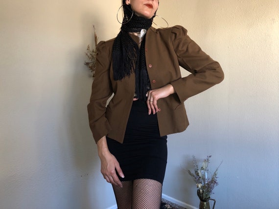 1970s Victorian Brown Wool Jacket with Puff Should