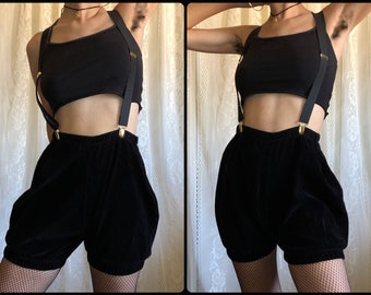 MADE TO ORDER - Black Velvet High-Waisted Puff Bloomer Shorts - Handmade Witchy Western Goth Cottage Fairy Costume