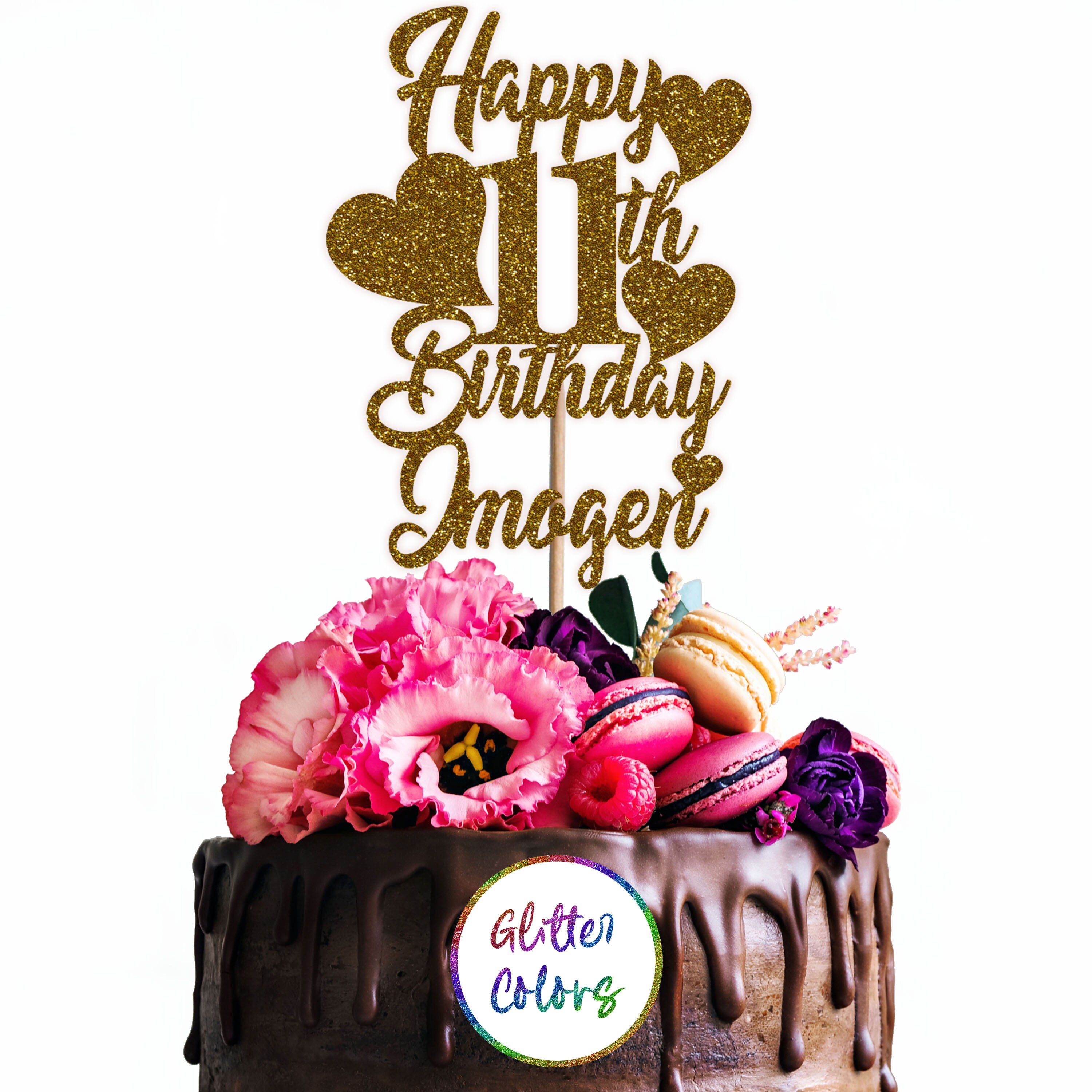 Cake Topper Personalised Custom Happy 11th Birthday Any Name Etsy