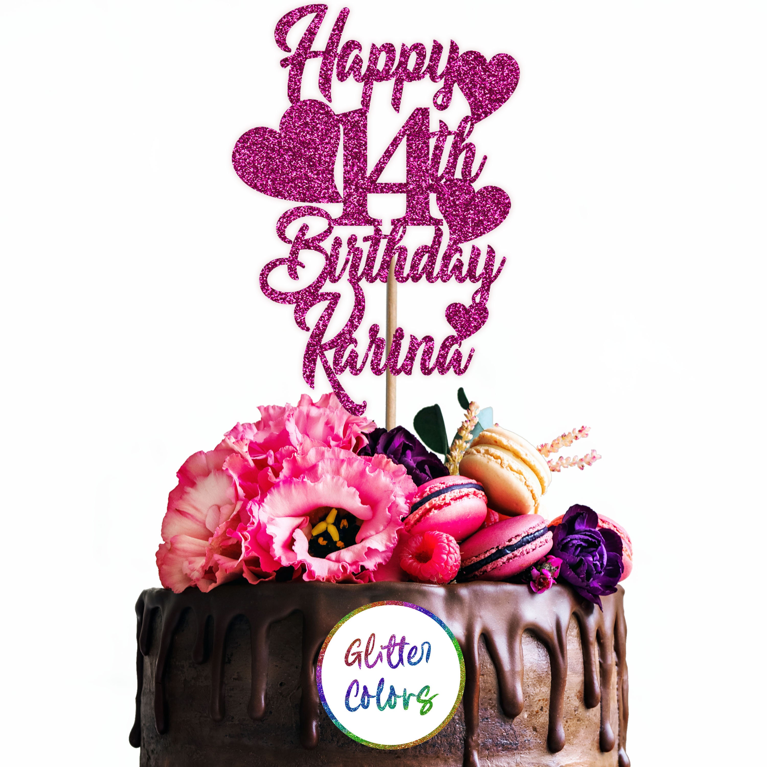 Tortenaufsatz Zum 14. Geburtstag – Silber Glitzernd – 'Cheers To 14 Years' – Teenager-Deko