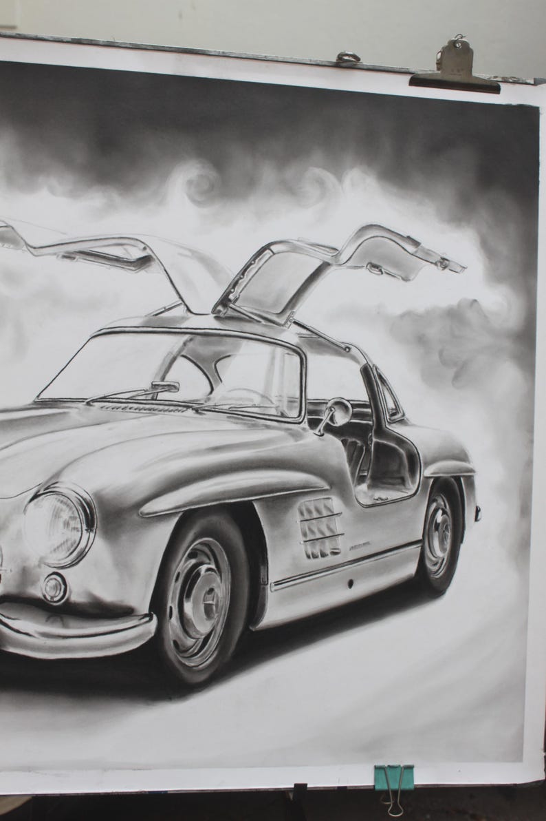 Mercedes Gullwing 300 SL Large Original Charcoal Art - Etsy