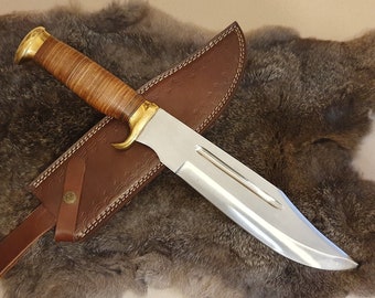 Bowie knife hunting knife huge 44 cm sharply ground outdoor knife bushcraft Rambo handmade stainless steel with special leather handle (VBL)