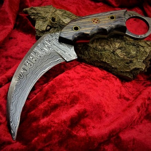 Speciaal karambitmes met full tang-lemmet damascusstaal handgesmeed scherp damascusmes karambit jachtmes met messchede (FH06)