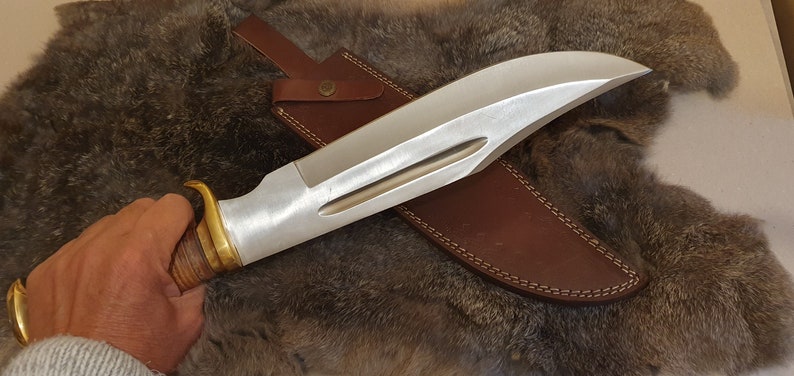 Bowie knife hunting knife huge 44 cm sharply ground outdoor knife bushcraft Rambo handmade stainless steel with special leather handle VBL image 5