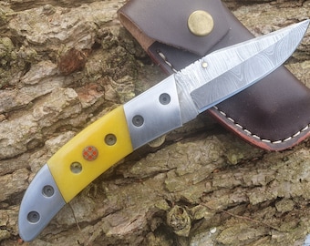 Damascusmes, eenhandsmes, vouwmes, zakmes, jachtmes, scherp - Damascus zakmes ligt zeer goed in de hand HANDWERK (X33ge