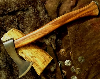 Axe Hatchet Hand Axe Viking Medieval Outdoor Camping Franziska Wooden Handle, Long Axe with Slim Carbon Steel Head and Blade Guard (A16)