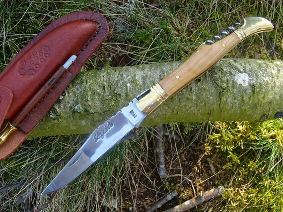 Coltello Tascabile Semplice Ed Elegante In Stile Laguiole, Con Borsa Portacoltelli E Asta Per Affilare, Lama Affilata, Manico In Legno A Cavatappi -22 Cm- (LG05) - Italia - Foto 3