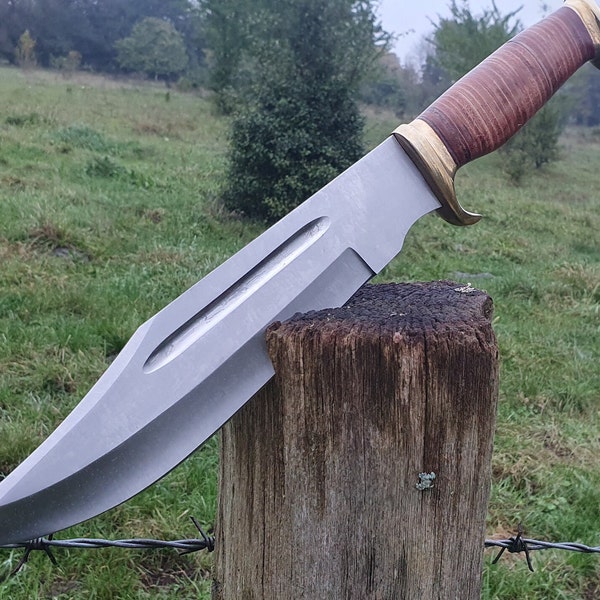 Bowie knife hunting knife huge 44 cm sharply ground outdoor knife bushcraft Rambo handmade stainless steel with special leather handle (VBL)