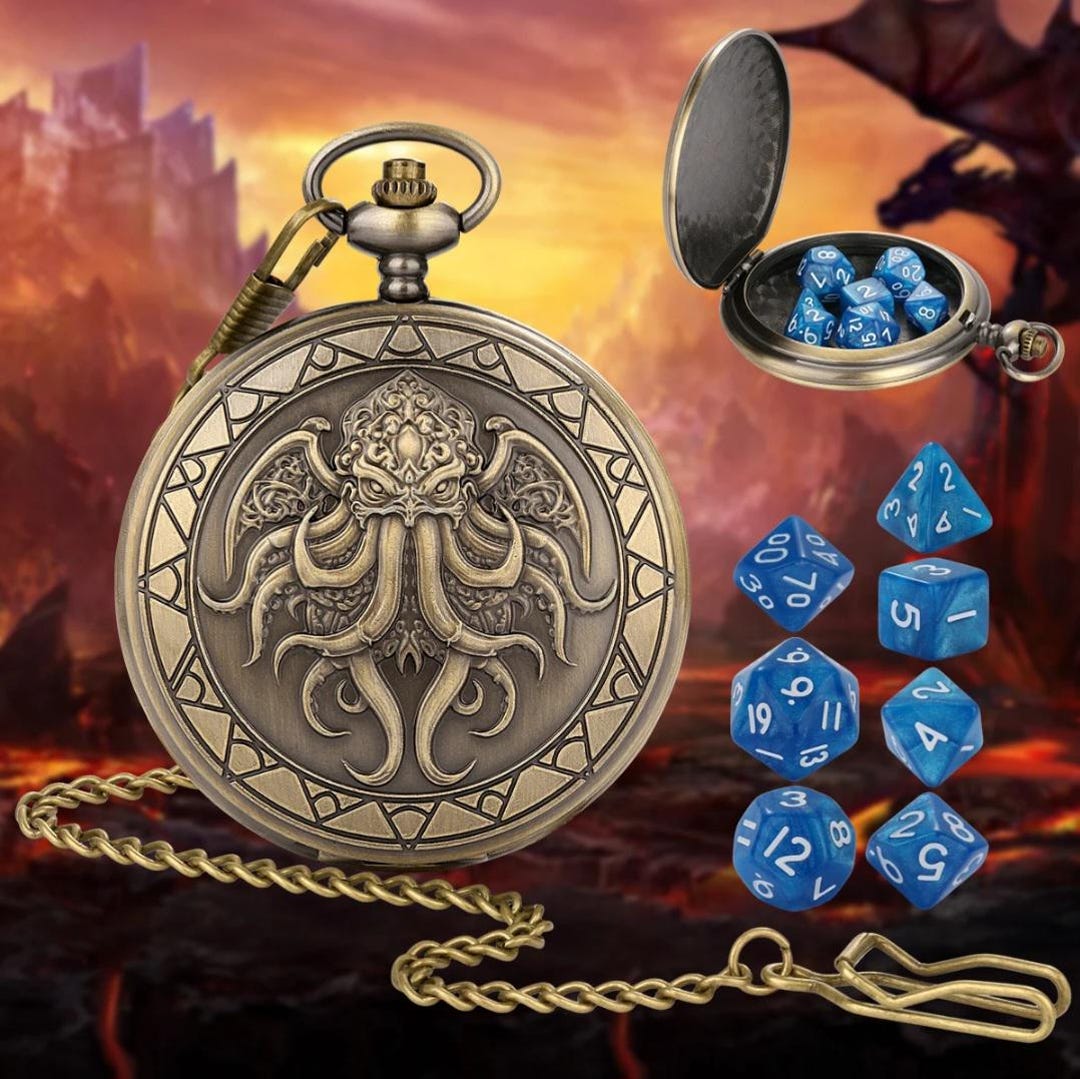 D and D Dice Set in a Stylish Pocket Watch Box Made of Solid Metal ...