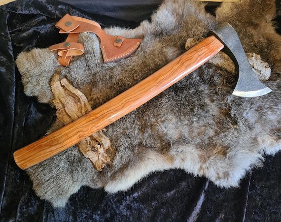 Mittelalterliche Wurfaxt Aus Karbonstahl – Handgefertigt, 33 Cm Mit Holzgriff