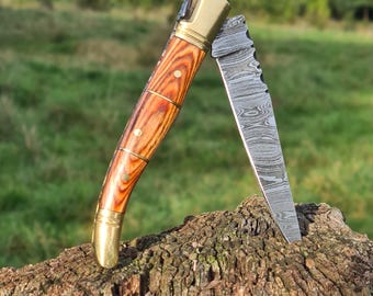 Laguiole-Taschenmesser Französisches Messer Damastmesser Jagdmesser-Klappmesser Holzgriff Hangeschmiedet  handgemachtes-Laguiole 19cm- (LG31