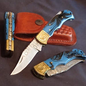 Handy unique pocket knife with Damascus blade Damascus knife folding knife hunting knife pocket knife Laguiole folding knife (T50bl)