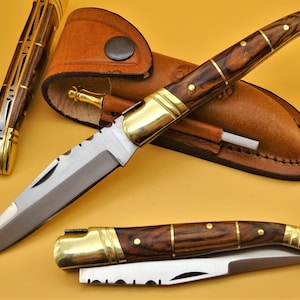 Individual, elegant folding knife in Laguiole style--22 cm--Pocket knife-Laguiole-stainless steel-hunting knife-folding knife-wooden handle-22 cm- (T2)