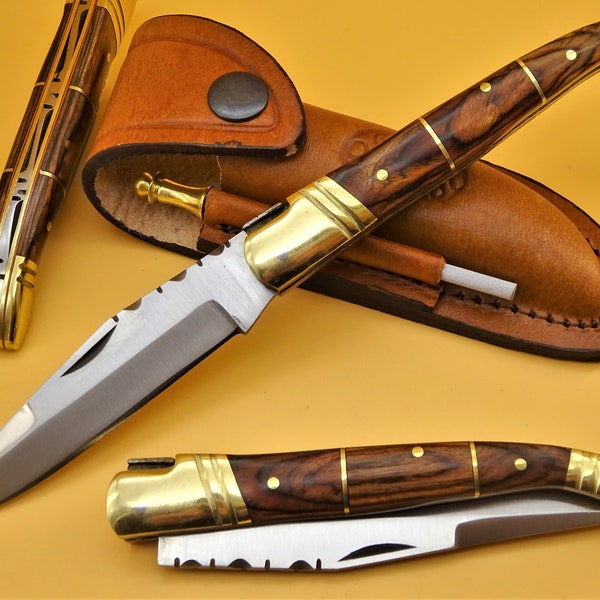 Individual noble folding knife in Laguiole style--22 cm-- Pocket knife-Laguiole stainless steel hunting knife-Folding knife-Wooden handle-22 cm- (T2)