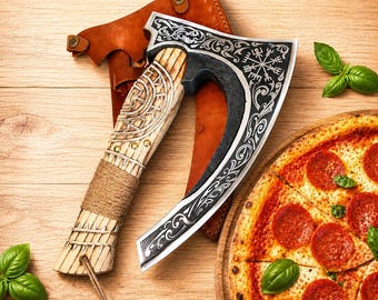 Viking axe, pizza axe, hatchet, LARP, medieval style. Great pizza axe for stylishly cutting pizza. Handmade, solid, and elegant. Men's gift.