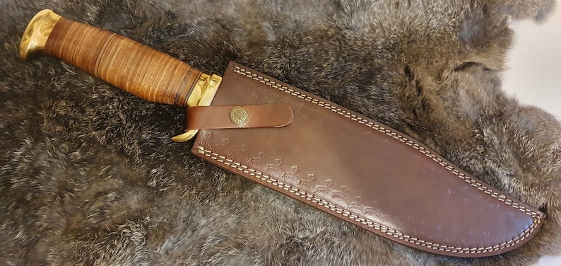 Bowie knife hunting knife huge 44 cm sharply ground outdoor knife bushcraft Rambo handmade stainless steel with special leather handle VBL image 2