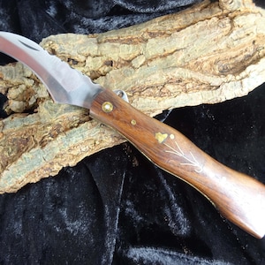 Pilzmesser Schwammerlmesser , handgemachtes Pilzmesser mit Holzgriff und Einlegearbeit in Form einer Blume , scharfe Klinge mit Tasche (Rp1S
