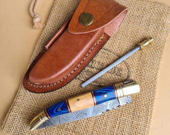 Coltello damasco nobile stile Laguiole -22 cm- Laguiole-Coltello damasco-Coltello tascabile-Coltello da tasca damasco-Coltello pieghevole forgiato a mano (LG28)