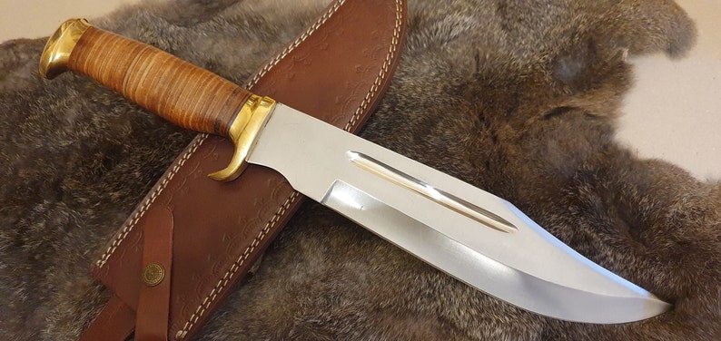 Bowie knife hunting knife huge 44 cm sharply ground outdoor knife bushcraft Rambo handmade stainless steel with special leather handle VBL image 7