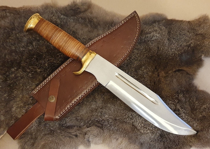 Bowie knife hunting knife huge 44 cm sharply ground outdoor knife bushcraft Rambo handmade stainless steel with special leather handle VBL image 1