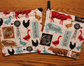 Farm House Themed Pot Holders/ Hot Pads