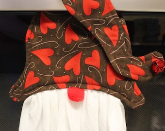 Valentine's Day Gnome, Kaycee's Quilted Hanging Gnome Towel, Hand Towel, Hanging Kitchen Towel