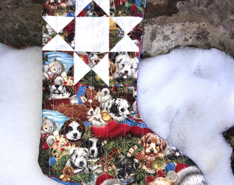 Quilted Christmas Stocking Handmade Christmas Stocking - Small, Dog Stocking, puppy stocking, handmade, Christmas Stocking, QuiltedChristmas