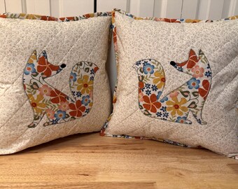Fox Throw Pillow Pair, Quilted Pillows, Pair of Pillows