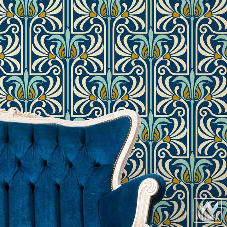 Art Nouveau Damask Fabric Wallpaper Removable, Reusable