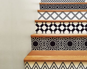 Black & White Moroccan Removable Stair Riser Decals