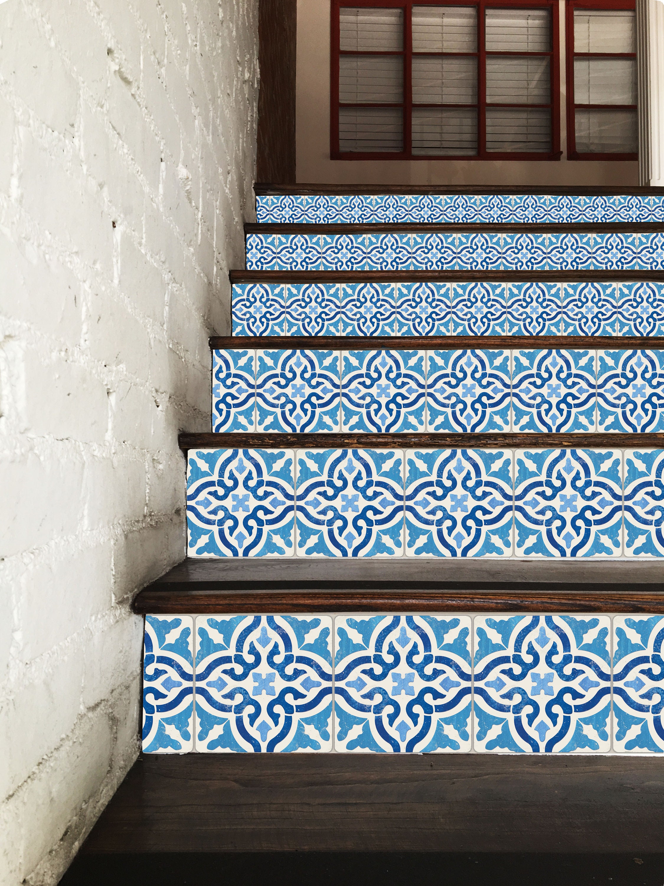 Blue Toledo Tiles Removable Stair Riser Decals | Etsy