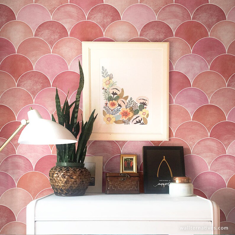 Scallop Tile Modern Wallpaper Peel and Stick Wallpapers Removable