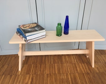 Handmade Solid Maple bench with tapered legs in Shaker style. Beautiful timber.