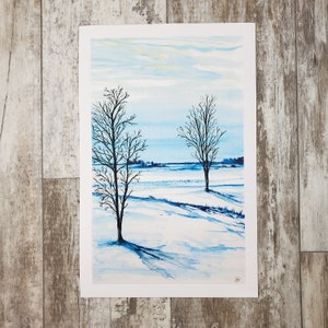 Winter Wash - Watercolor Print, Country, Farm, Rural, 11x17&quot;, Landscape, Snow, Cold, Trees, Country Living, Artist made, Art