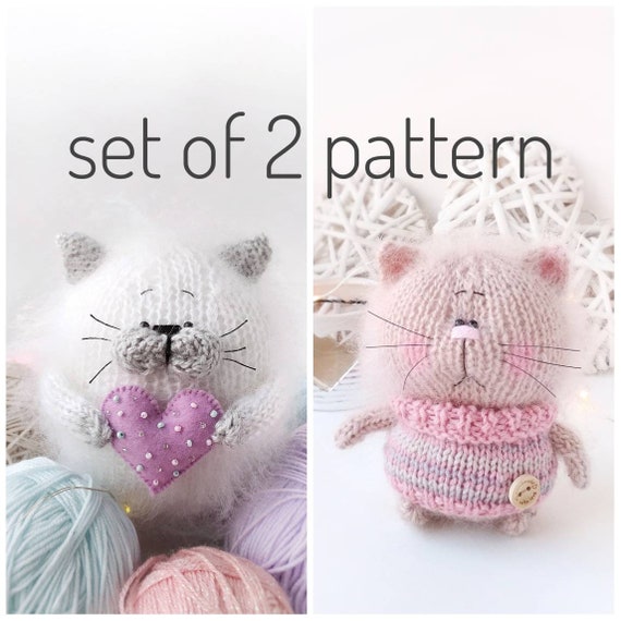 Set of 2 patterns knit cat in English amigurumi pattern | Etsy