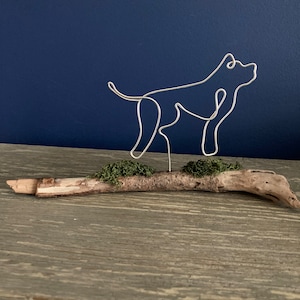 Dog Wire Art Sculpture on Driftwood