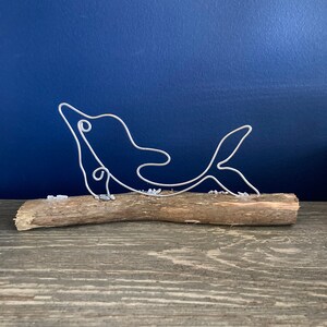 Dolphin Wire Art Sculpture on Driftwood