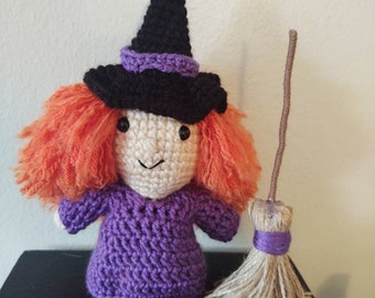 The Witch and her Broom PATTERN - Crochet Witch Pattern - Witch Pattern - Halloween Crochet Pattern - Halloween Patterns - Crochet Witch