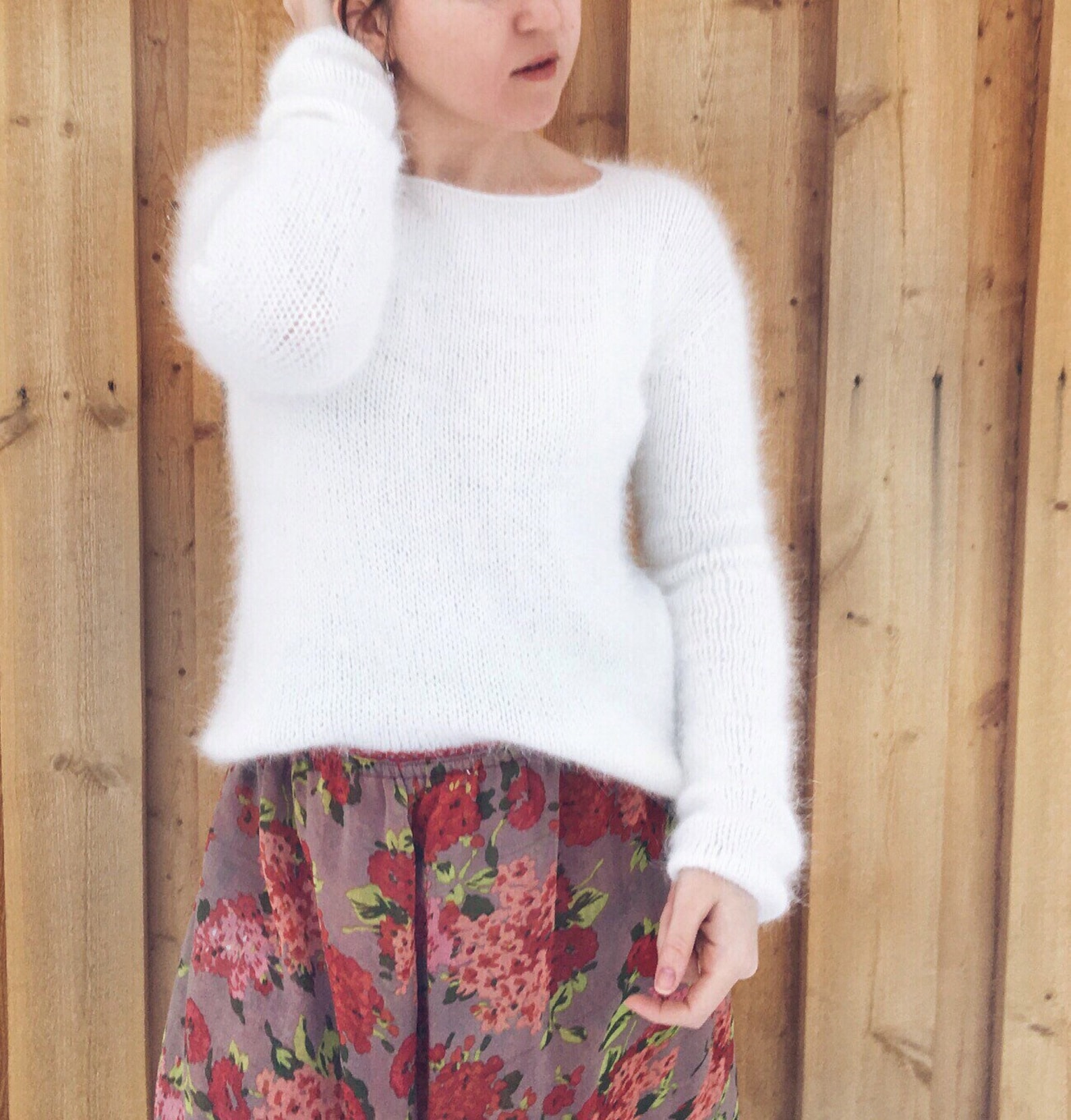 Angora sweater. White handknit fluffy sweater for woman Etsy