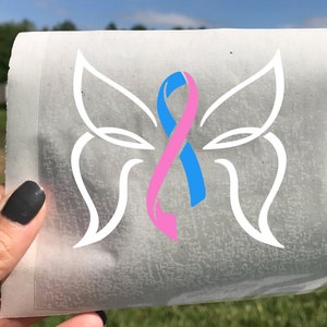 Pregnancy and Infant Loss Awareness Ribbon Butterfly, Angel Wings, Miscarriage, Stillborn, Infant Loss, Angels, birds, Decal, Window Decal